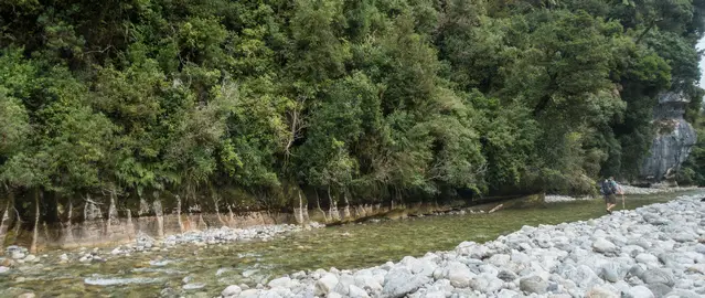 One of the many river crossings on the Ballroom Overhang trail in the Paparoa National Park