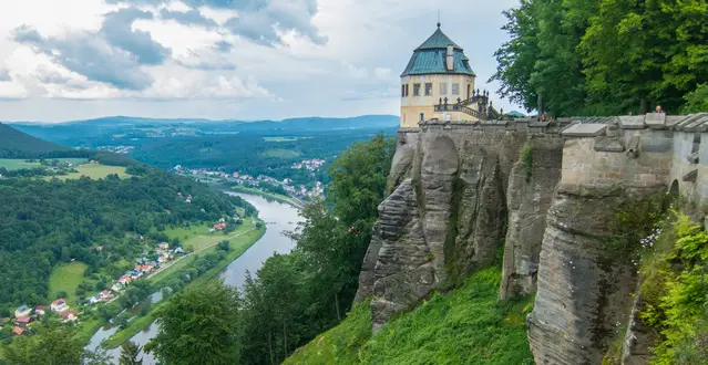 Castle Koenigstein - view to river Elbe and Friedrichsburg