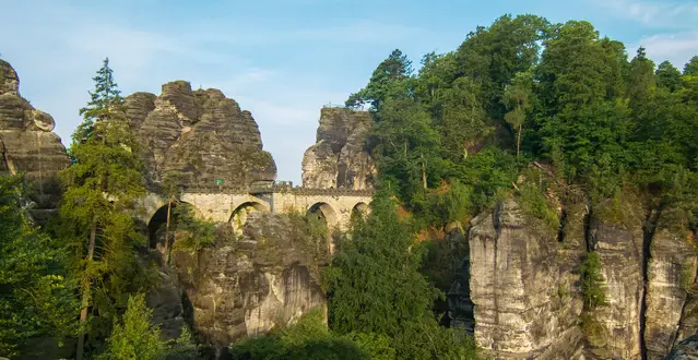 View to Bastei from Neurathen castle ruins