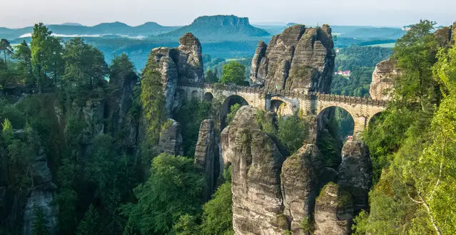 Bastei at sunrise during spring