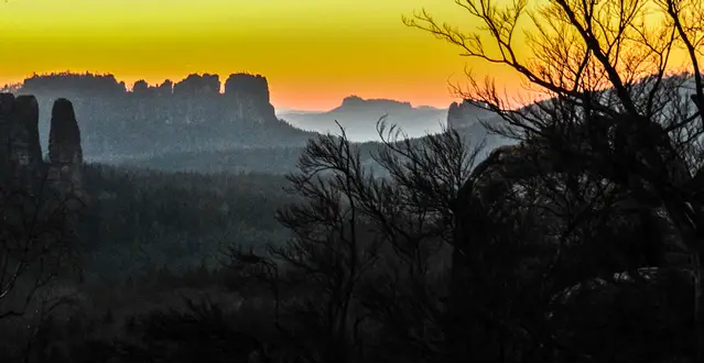 Sunset Elbe Sandstone Mountains - Picture taken at the Cow Shed "Kuhstall"