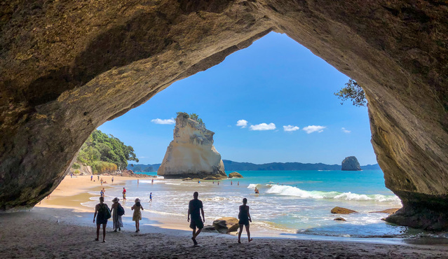 Cathedral Cove during summer - the peak season - at low tide