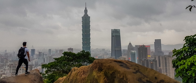 On the top of the Elephant Mountain Hill with spectacular view to the TWTC 101 in Taipei