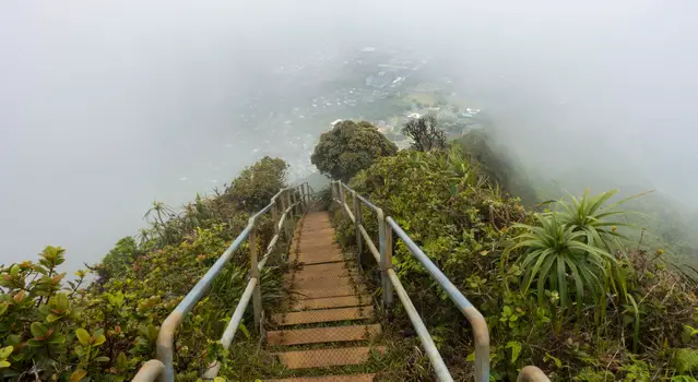 Haiku Stairs in upcoming clouds