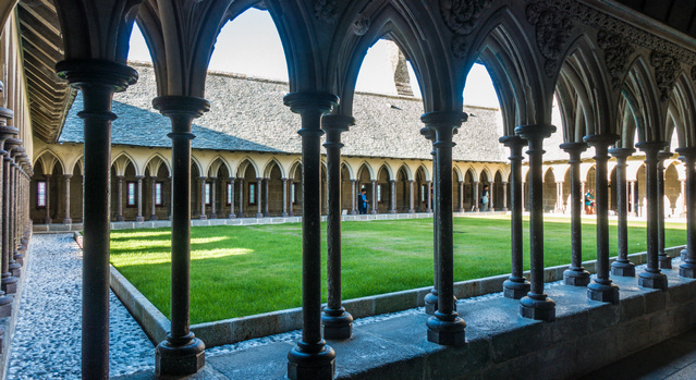 Mont Saint Michel; the cloister in the evening