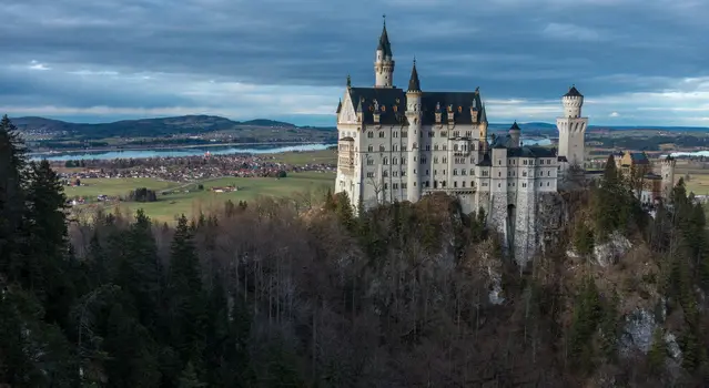 View to Neuschwanstein from Marienbrücke - bridge late autumn