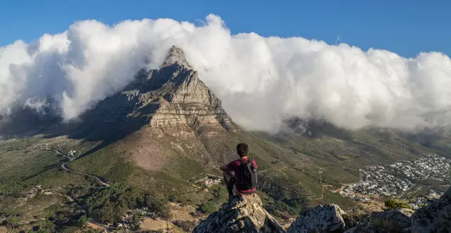 Table Mountain view from Lion's Head in the evening with the tablecloth on top