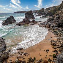 Bedruthan Steps Beach at Low Tide in Cornwall