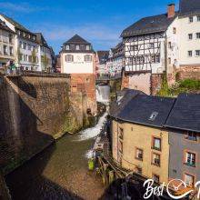 Saarburg Waterfall and Saarburg Castle in Germany 