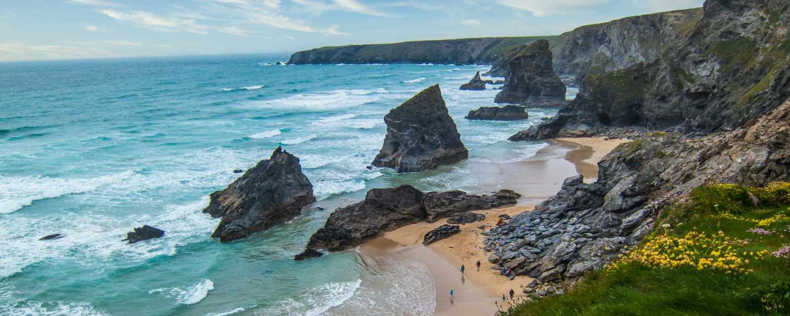 Bedruthan Steps Beach at Low Tide in Cornwall