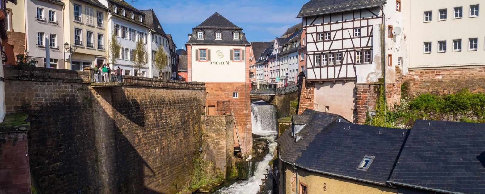 Saarburg Waterfall and Saarburg Castle in Germany 