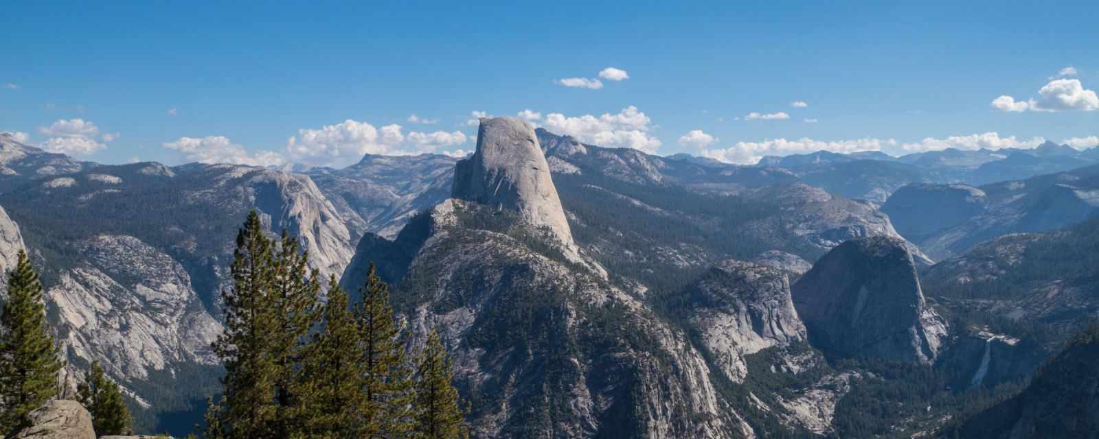 View to the Yosemite Valley, Waterfalls and Half Dome