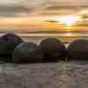 Moeraki Boulders at sunrise during low tide