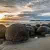 Moeraki Boulders at sunrise during low tide