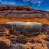 Mesa Arch with snow in winter at sunrise