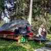 Camping in Taiwan, in Xitou on a wooden platform because of heavy rainfall