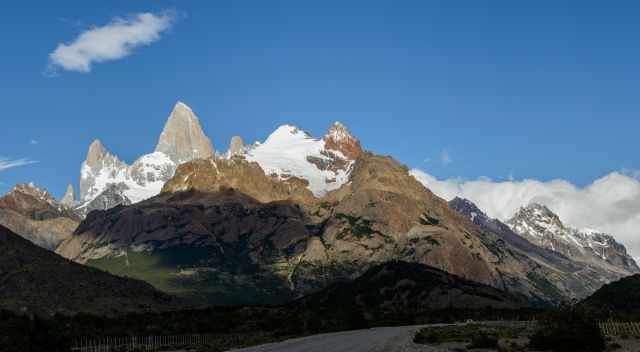 Fitz Roy and Cerro Torre with a clear blue sky