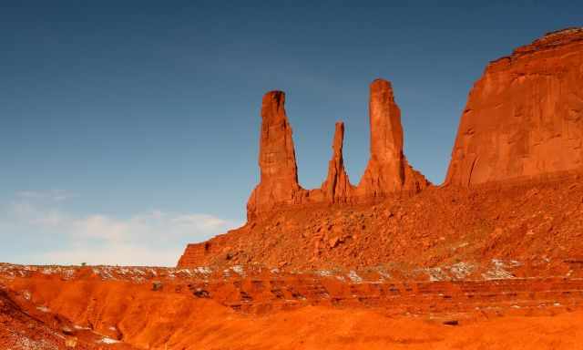 The three sisters at sunset with little snow in the winter