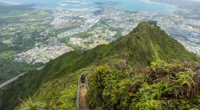Haiku Stairs the illegal part with awesome view to Oahu