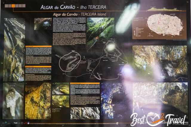An information board about Algar do Carvao and the origin