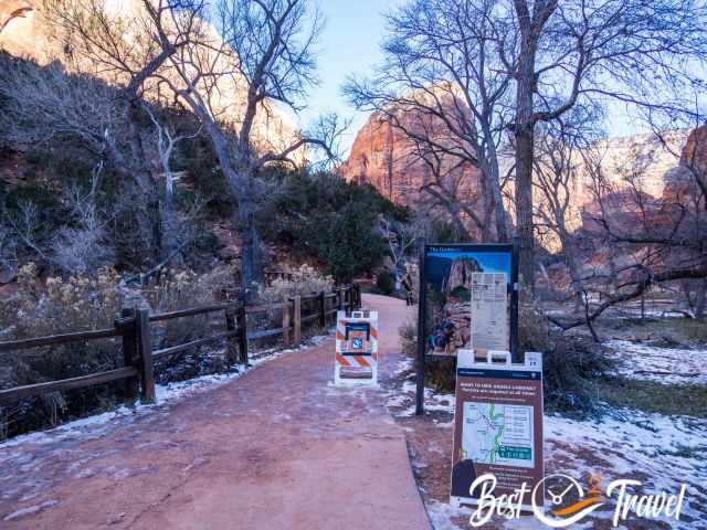 The trailhead of Angels Landing in Zion Canyon