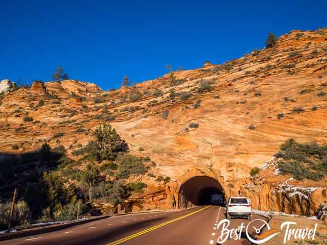 Only one car in front of the tunnel of Zion -Mount Carmel HW