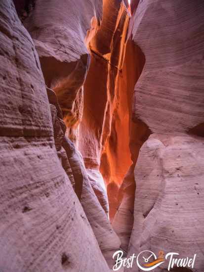 The fiery view to the beginning of the slot canyon.