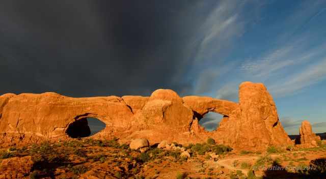 North and South Window in Arches shortly before a thunderstorm