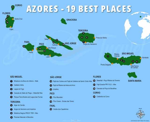 19 Things to Do Map for the Azores