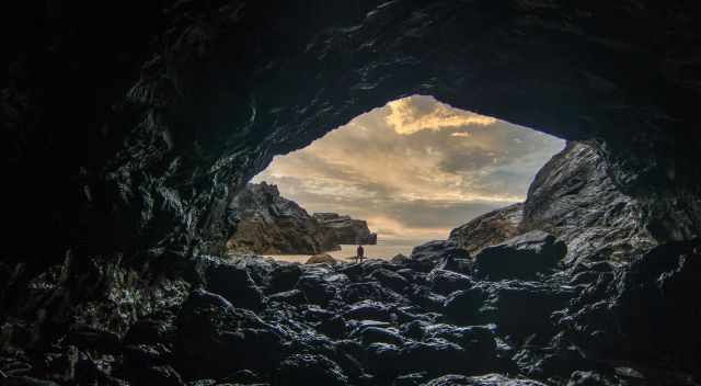 View from a cave out to Bedruthan Beach