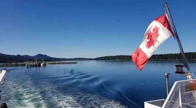 The Canadian Flagg on a ferry to Malcolm Island
