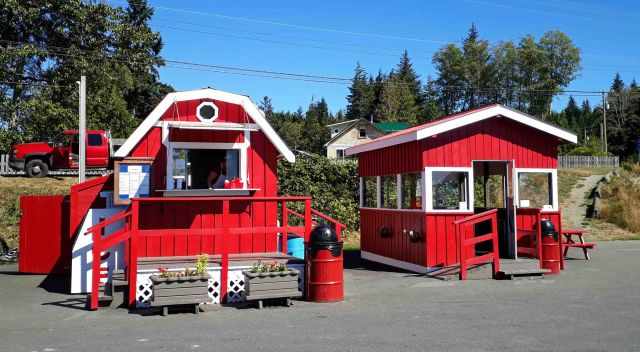 Red painted wooden houses