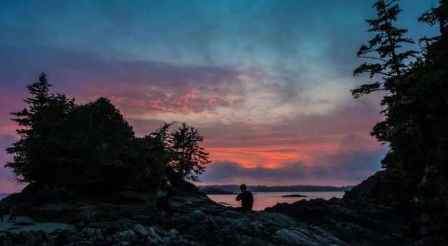 Vancouver Island and a pink and orange sunset at the beach