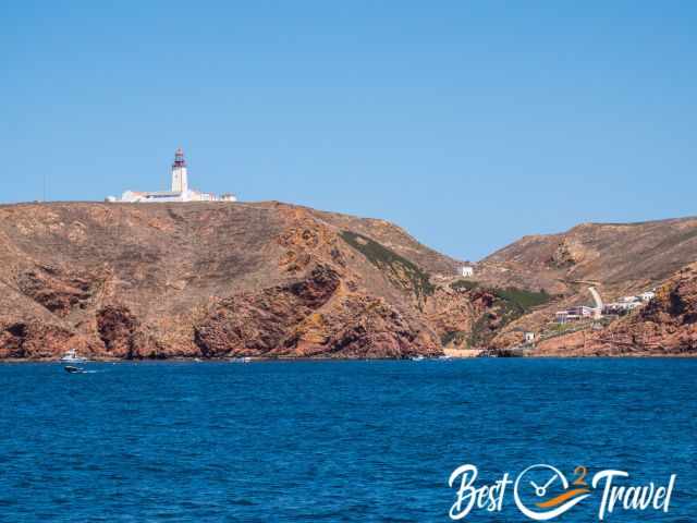 The view from the distance to Berlengas jetty and lighthouse