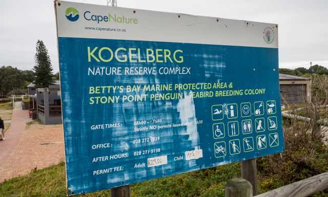 Information Board Kogelberg Nature Reserve opening hours and entrance fee