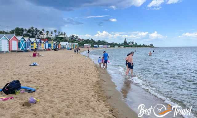 Visitors taking a bath at Brighton Beach