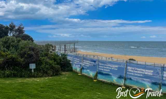 The fenced entrance and Brighton Beach