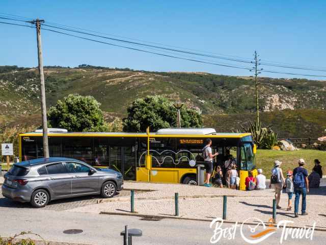 One of the many yellow buses from Lisbon area.