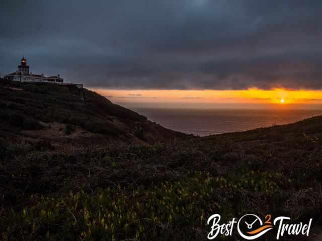 Sunset at Cabo da Roca and operating lighthouse