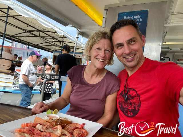 A couple on a seafood boat