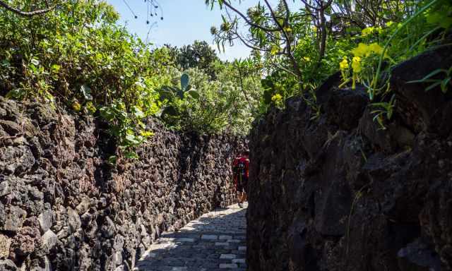 Narrow cobbled path to the crater rim of Bandama