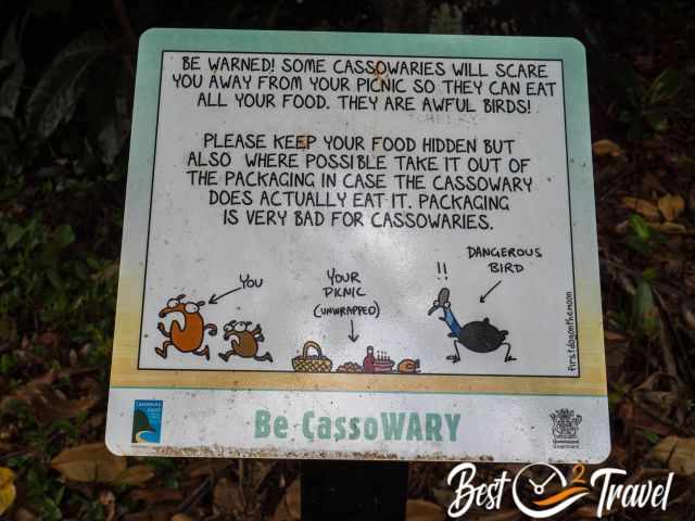 An information board about the don'ts to protect Cassowaries.