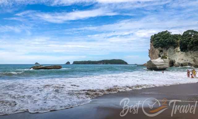 Cathedral Cove beach on an overcast day