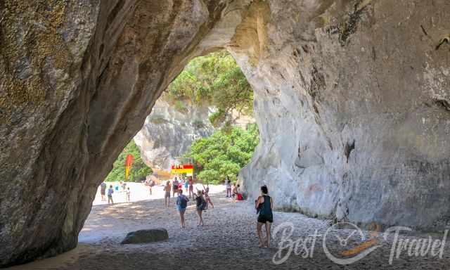 View out of the rock arch way to lifeguards