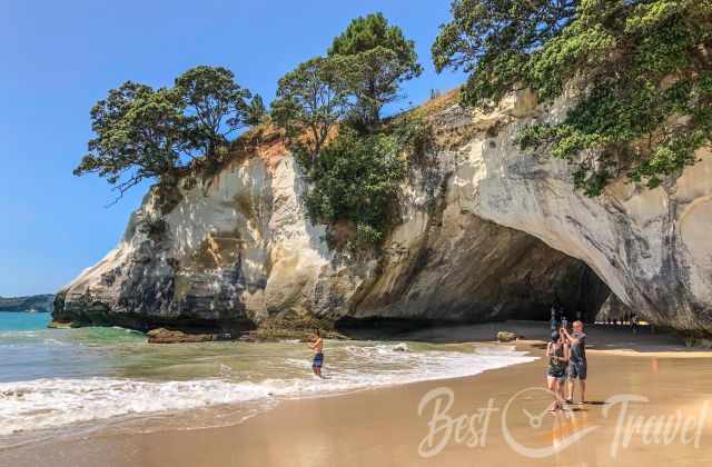 Cathedral Cove Beach and Rock Arch at low tide on a quieter day
