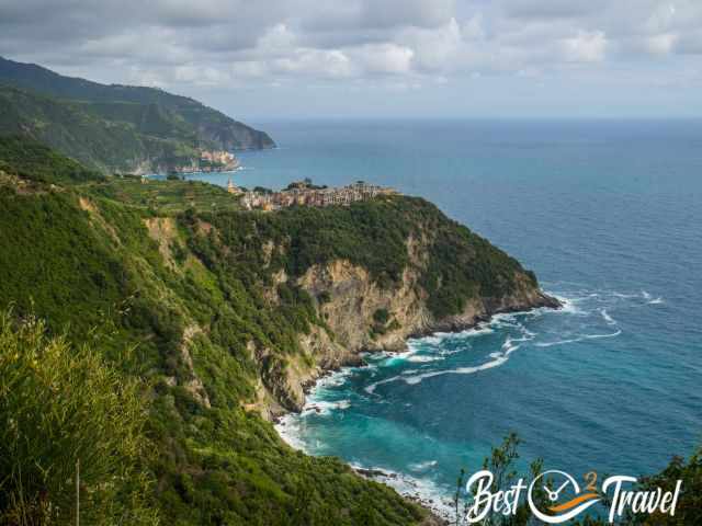 Corniglia situated on a cliff top.