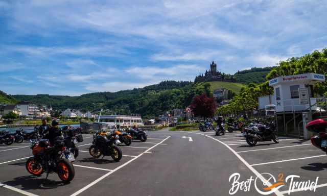 The huge car park at the cruise ship dock at the bottom of Cochem Castle