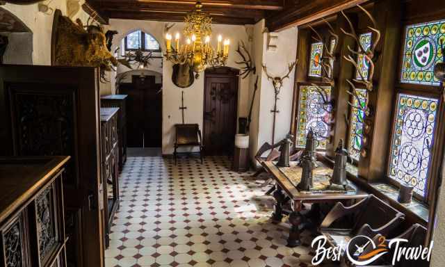 The hunting room with wine tankards many hundred years old