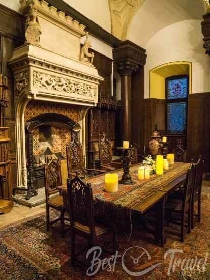 Candles are burning in Cochem castle in the evening