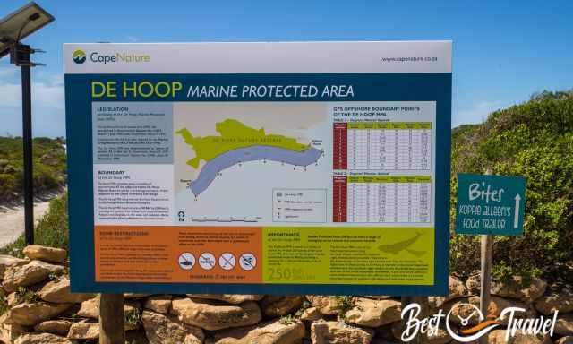 The information board about the reserve and marine area in De Hoop